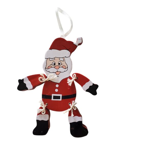 Wood Painted Santa Ornament Retro Vintage Look - Picture 2 of 7